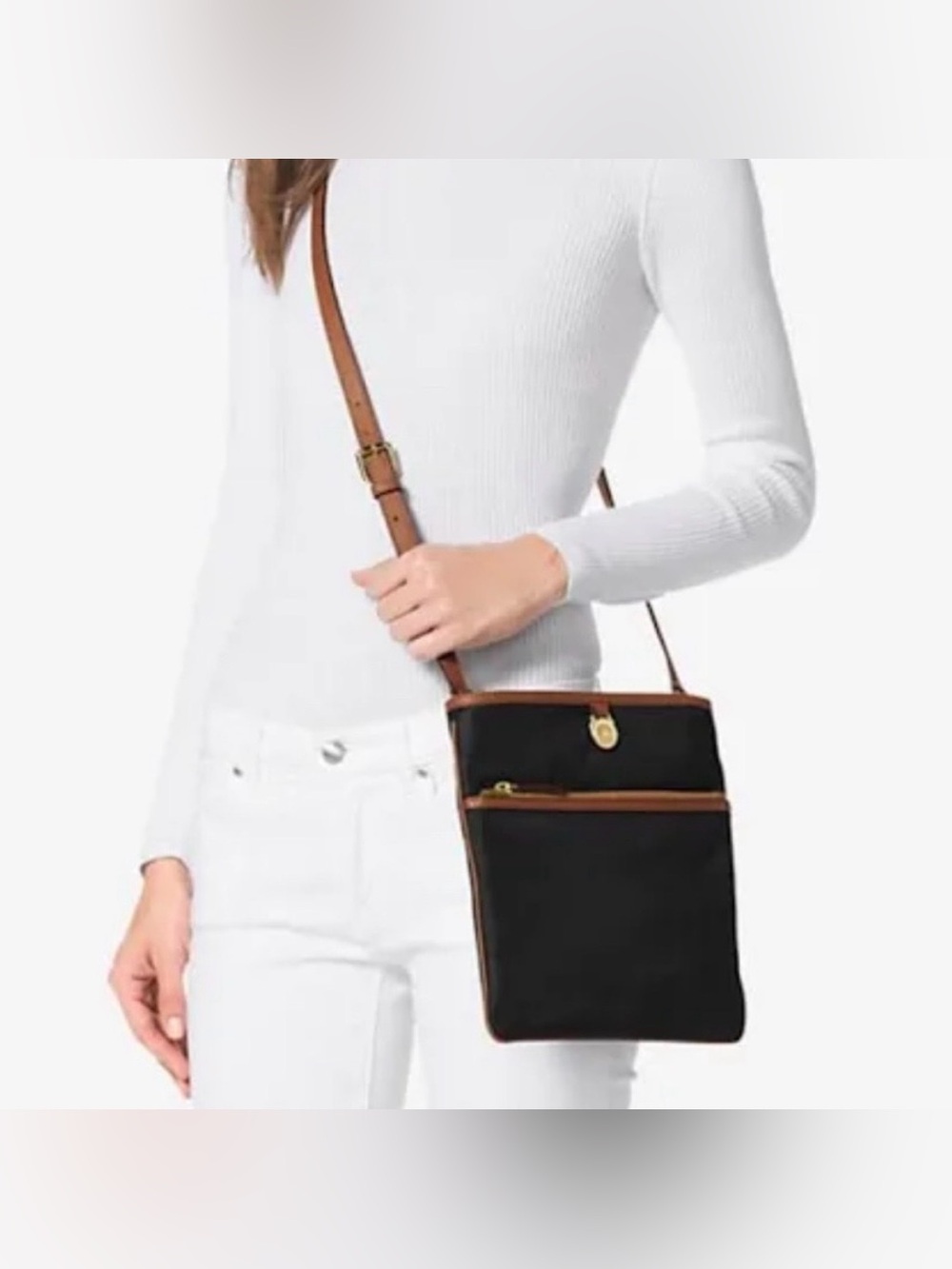 Michael Kors “Kempton” black/brown trim crossbody purse